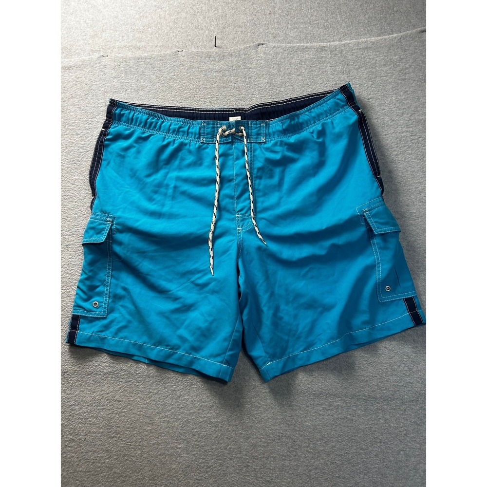 Mens Blue Cargo Swim Trunks XL Mesh Lined‎ Board Shorts Drawstring Pockets